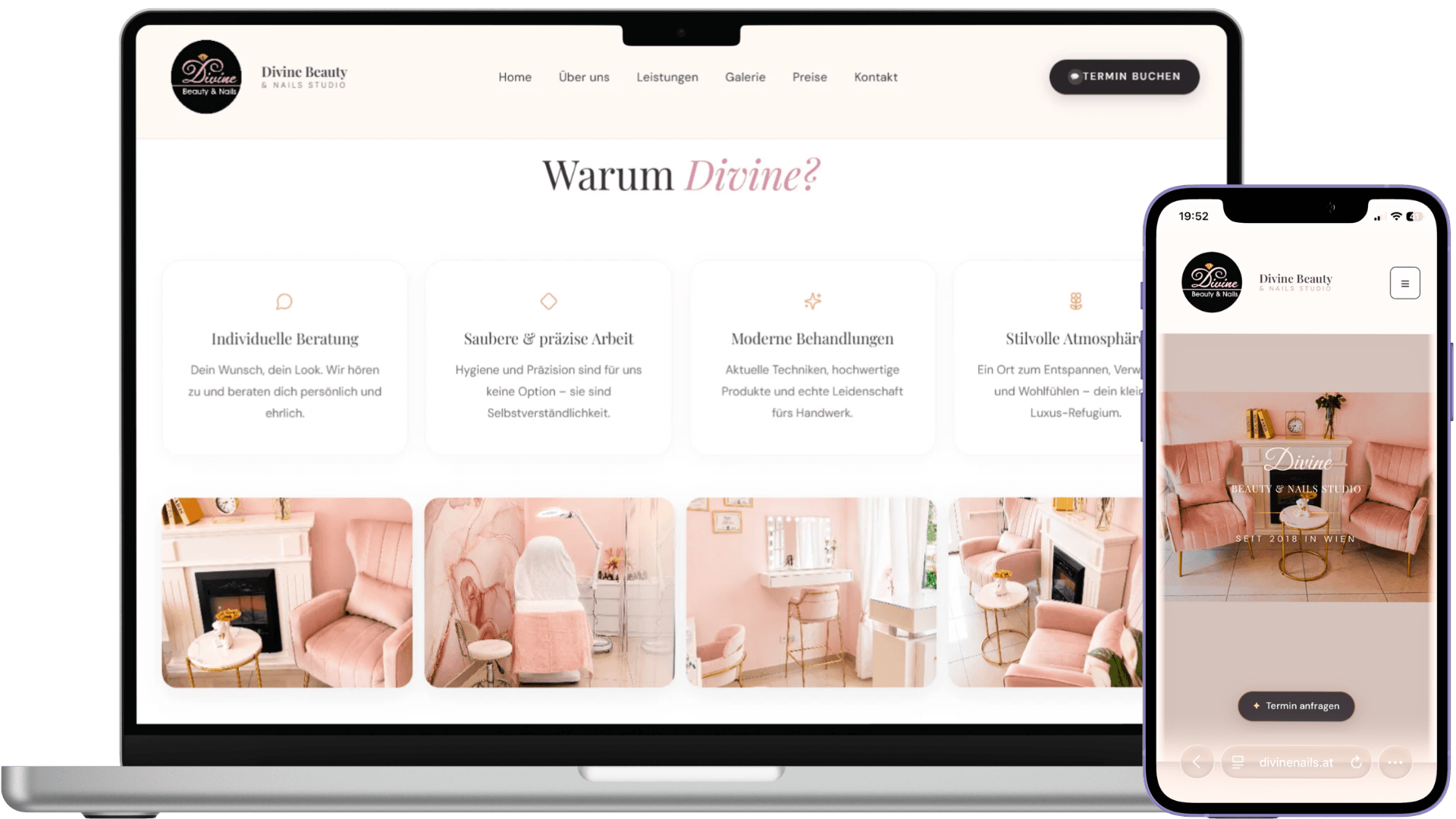 Website divinenails.at am Smartphone