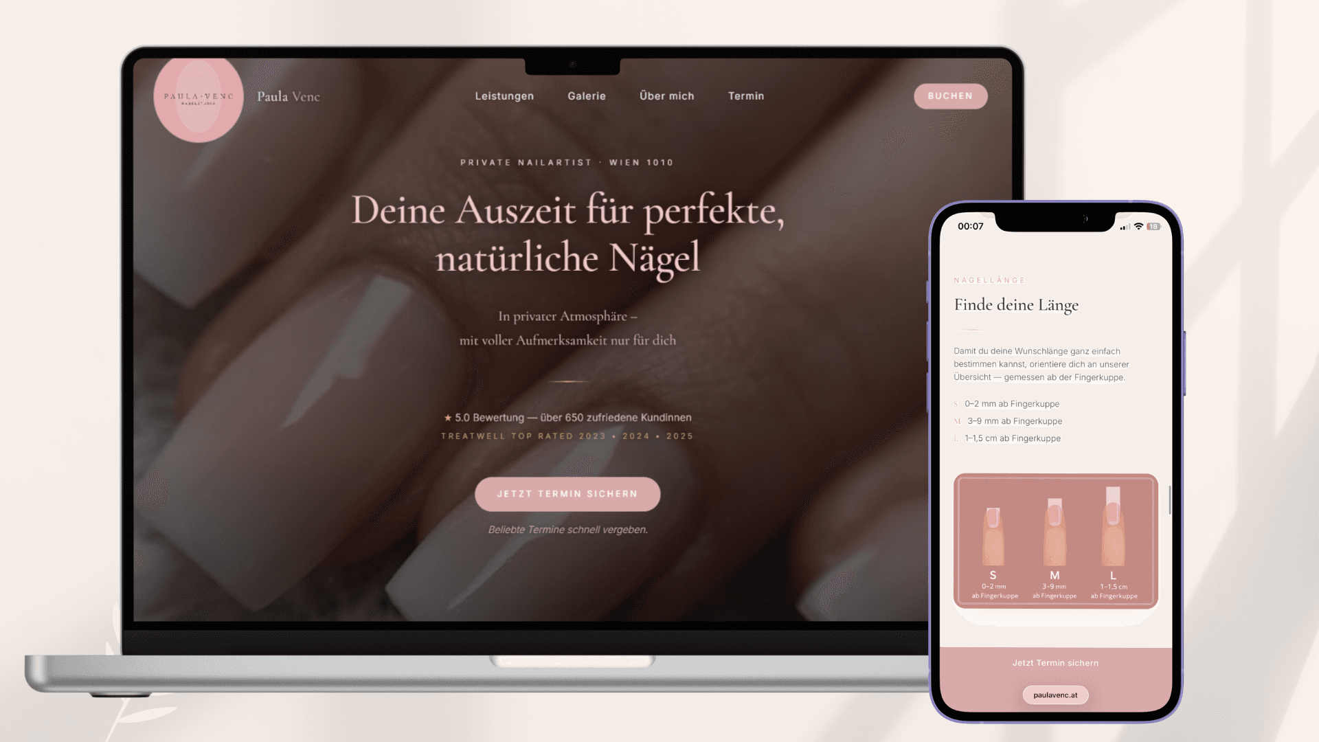 Website paulavenc.at am Smartphone