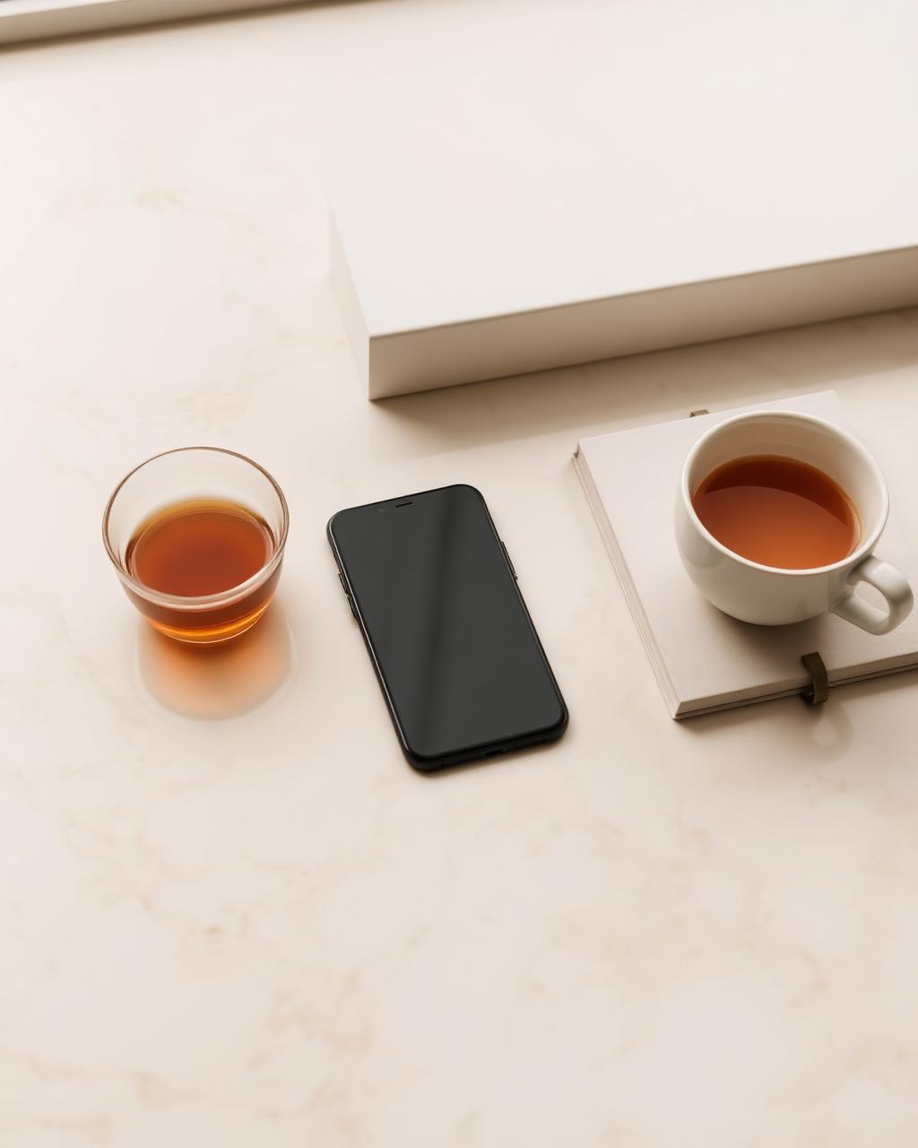 Stiller Schreibtisch mit Smartphone – das Warten auf Anfragen