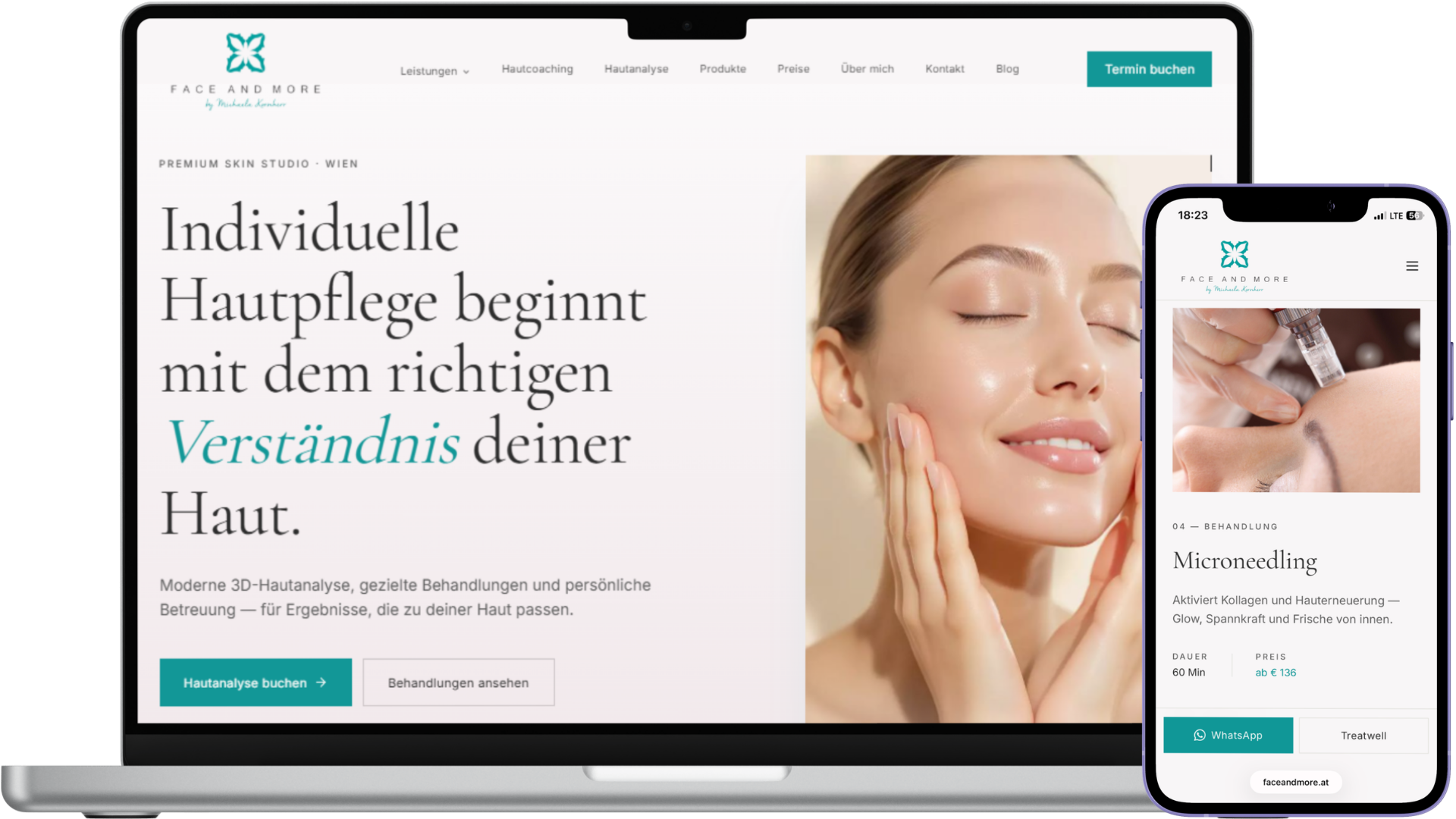 Website faceandmore.at am Smartphone