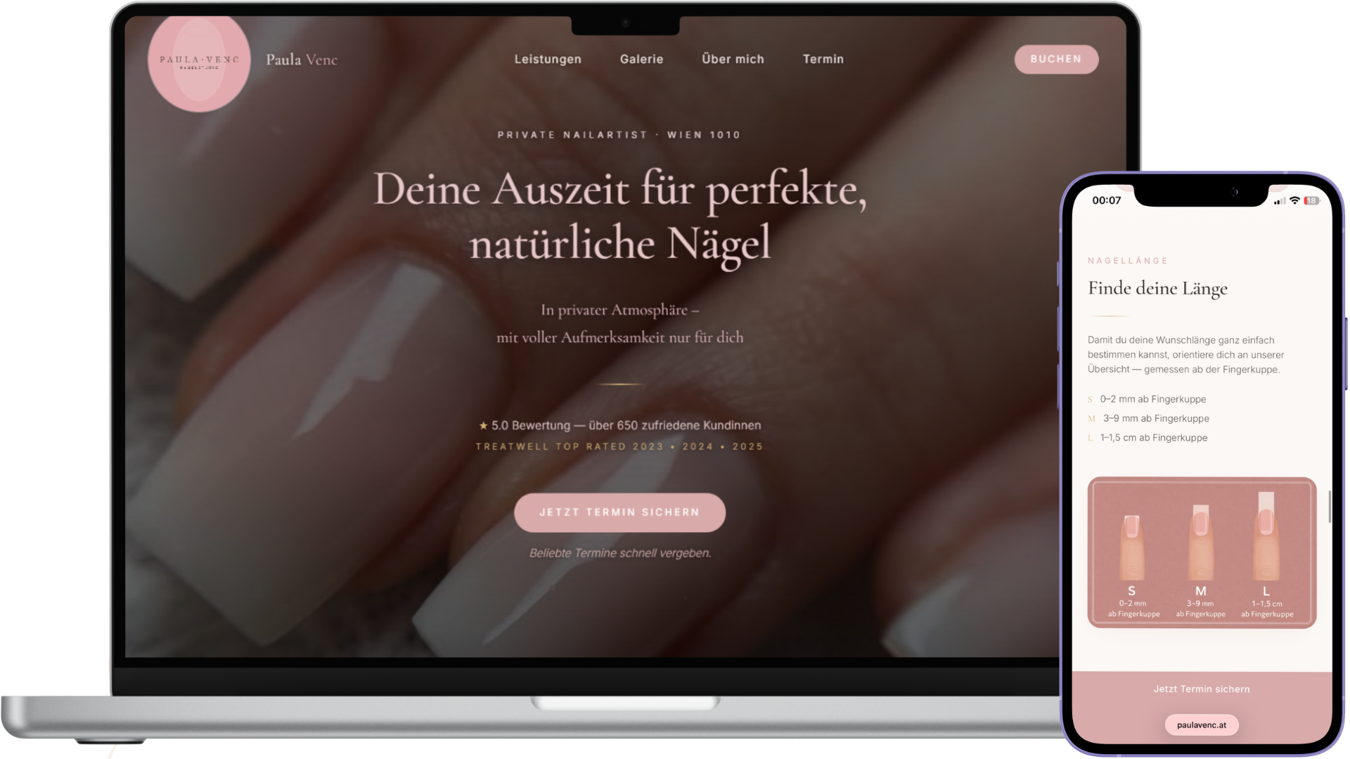 Website paulavenc.at am Smartphone